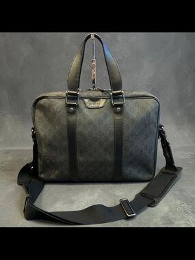 Gucci Black Monogram Canvas Briefcase with Leather Trim